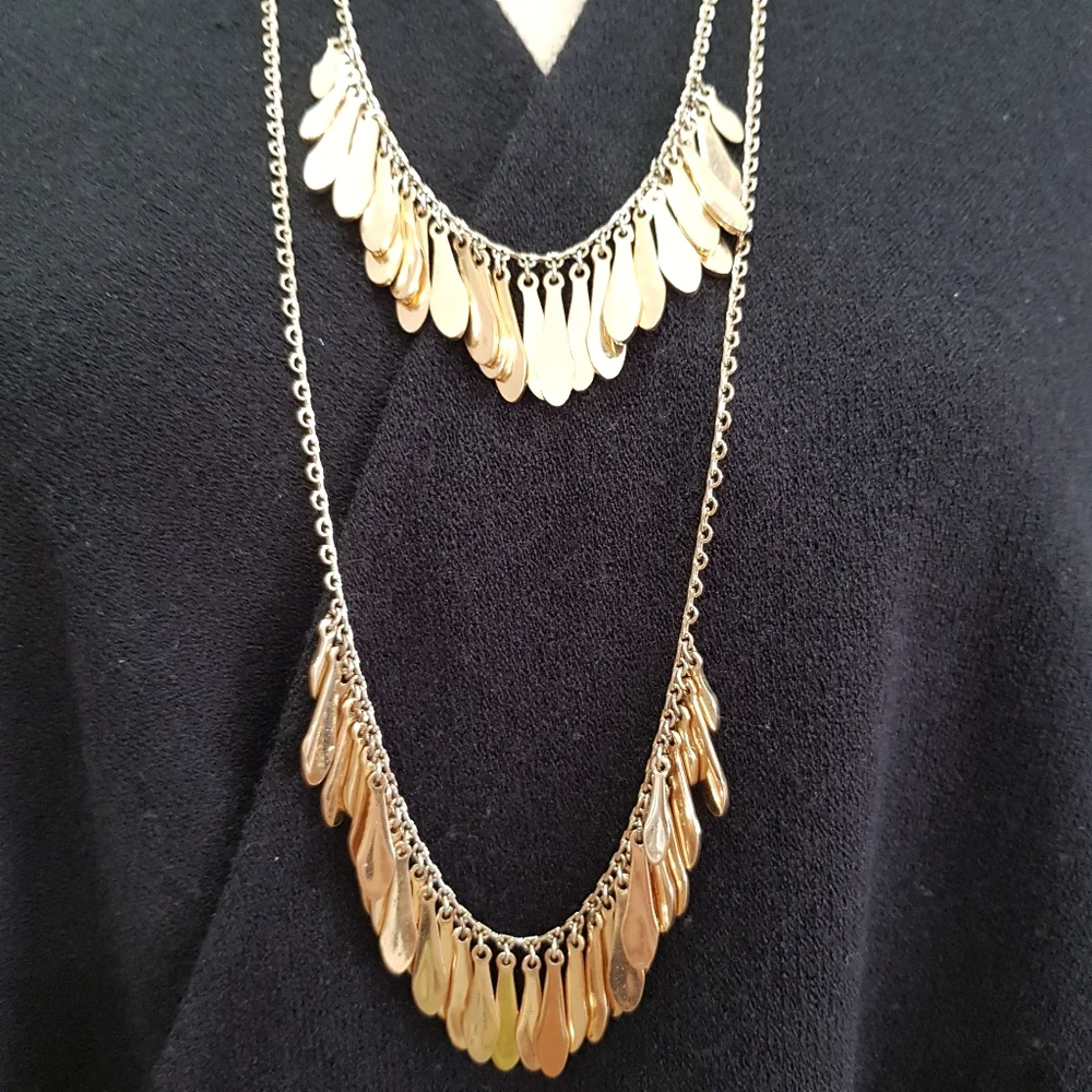 KATE SPADE Gold Tone Double Chain Tiered Long Layered Necklace Fringe Fan Paddle - Picture 3 of 9